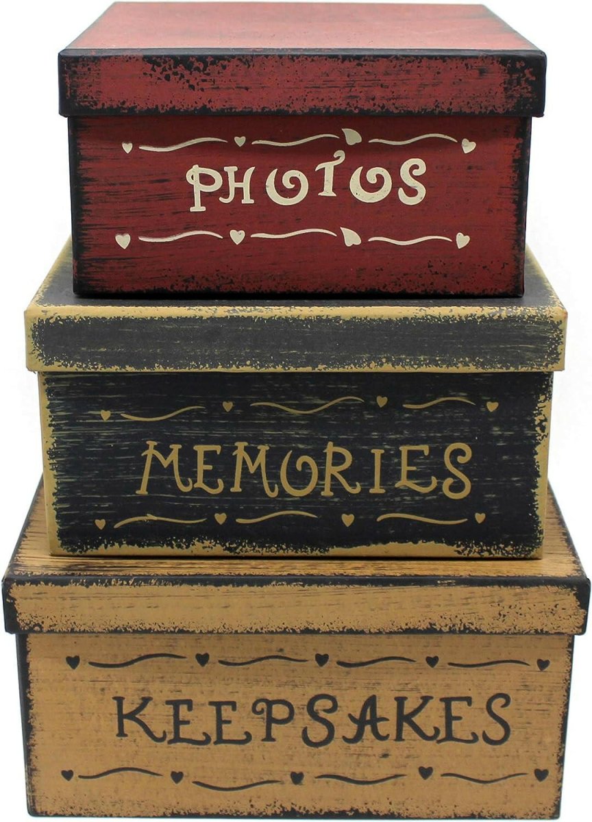 Photos carrées Vintage Photos, Memories, Keepsakes boîtes à nids en carton, grandes 22,8 x 22,8 x 11,4 cm. Lot de 3. - Chamanisme & Traditions